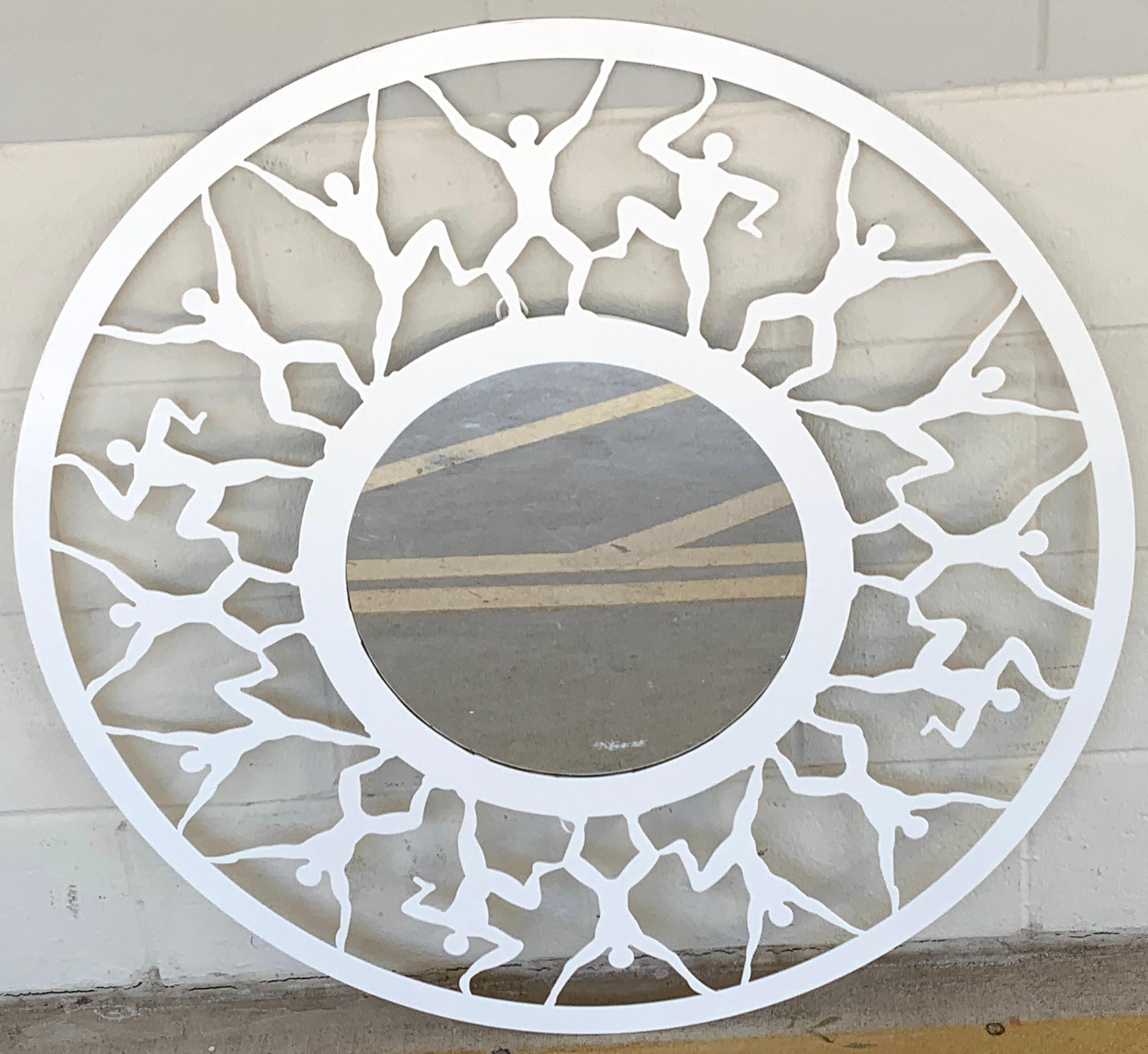 Modern Circular White Enameled 'Atlas' Mirror In Good Condition For Sale In West Palm Beach, FL