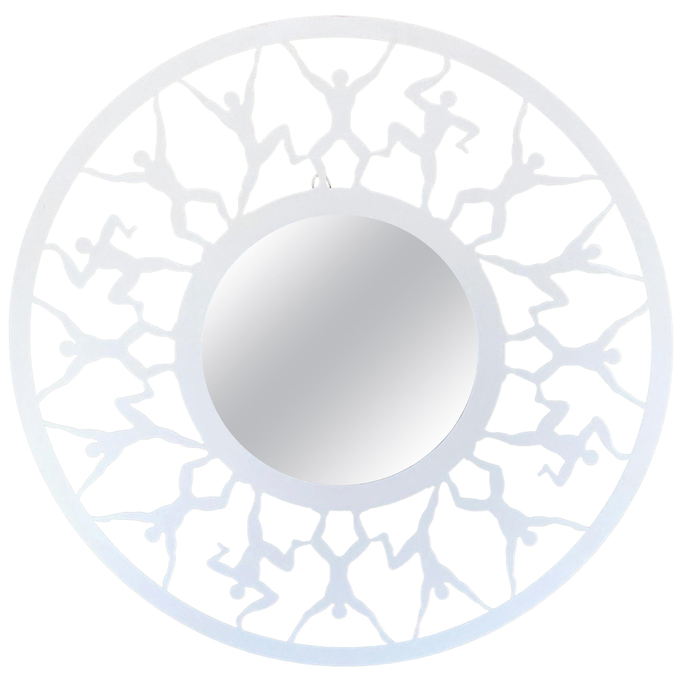 Modern Circular White Enameled 'Atlas' Mirror For Sale
