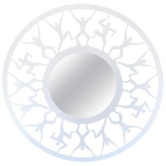 Retro Modern Circular White Enameled 'Atlas' Mirror