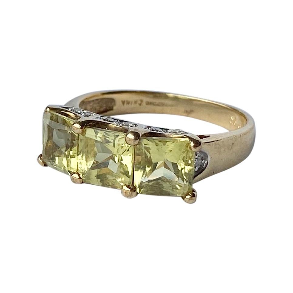 Modern Citrine and Diamond 9 Carat Gold Ring