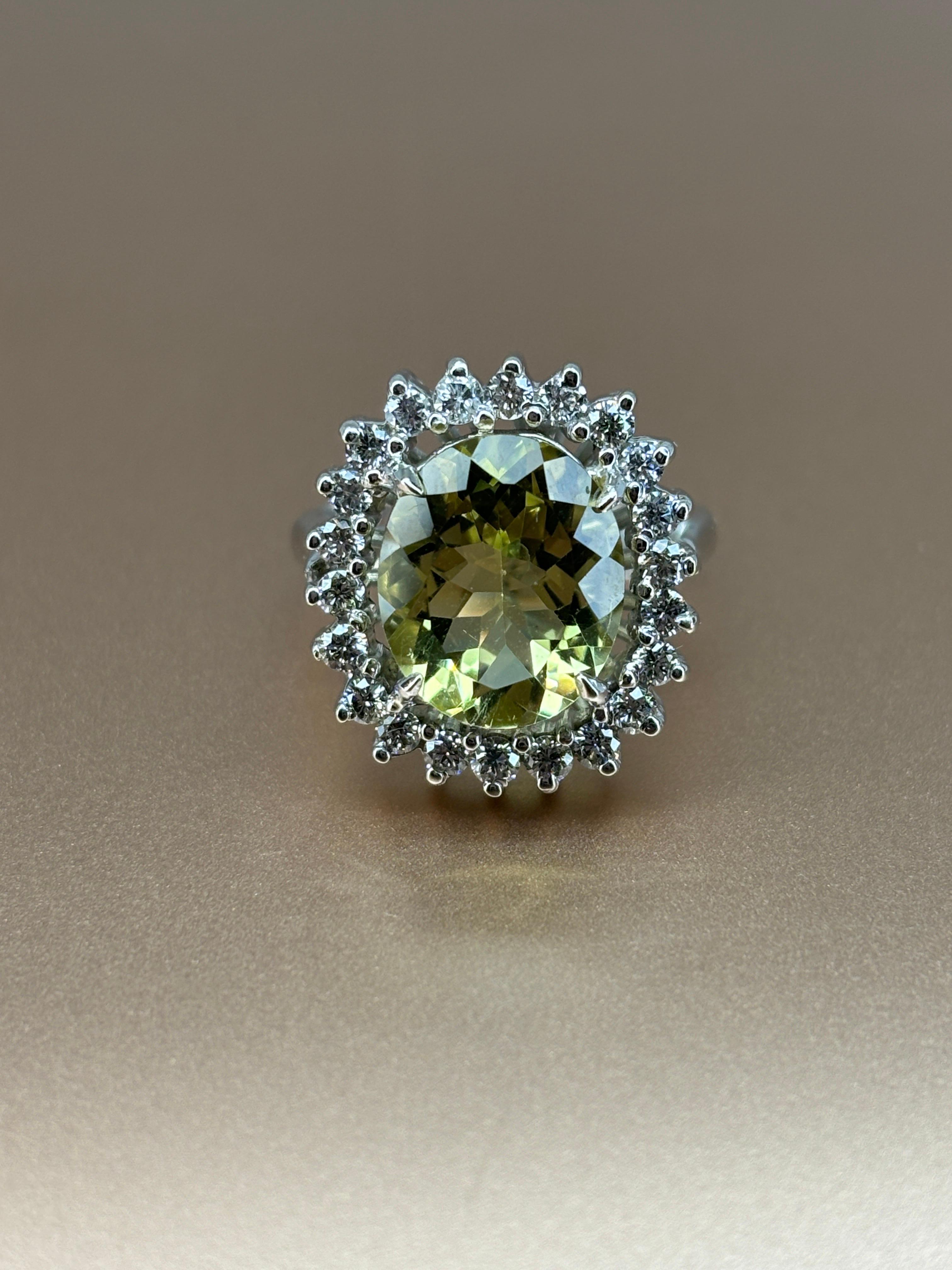Modern Citrine Center Stone and Diamond Halo 18k White Gold Cocktail Ring For Sale 1