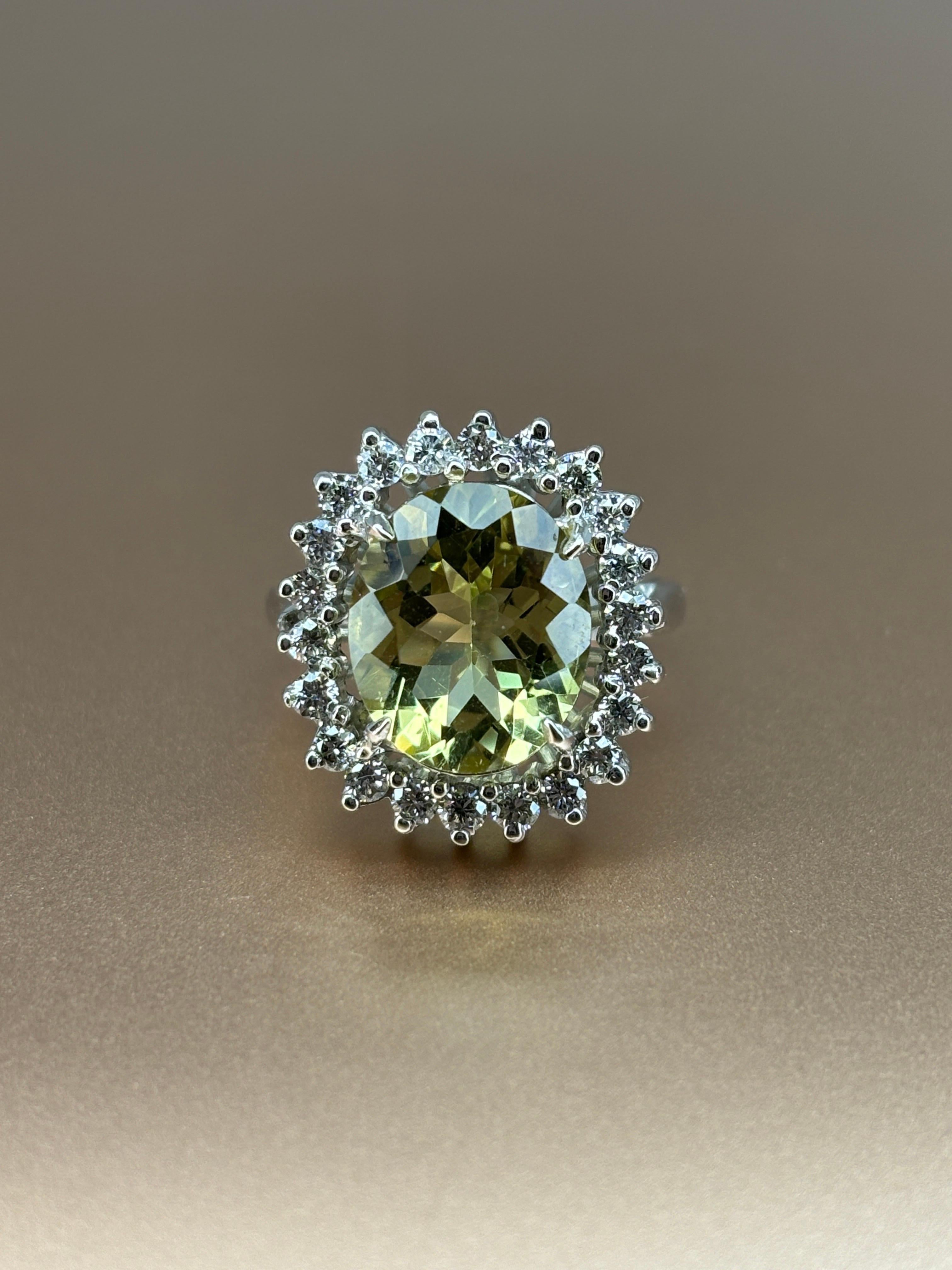 Modern Citrine Center Stone and Diamond Halo 18k White Gold Cocktail Ring For Sale 4