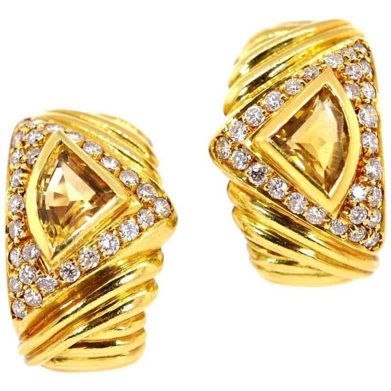 Modern Citrine Diamond Earrings