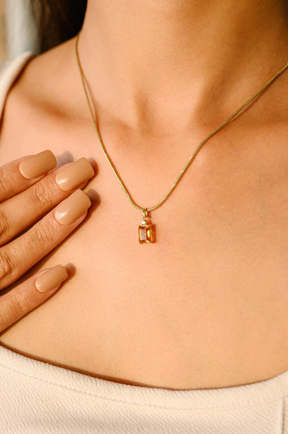 Modern Citrine Diamond Ring Pendant Earrings Set in 18k Yellow Gold Gift for Her In New Condition For Sale In New York, NY