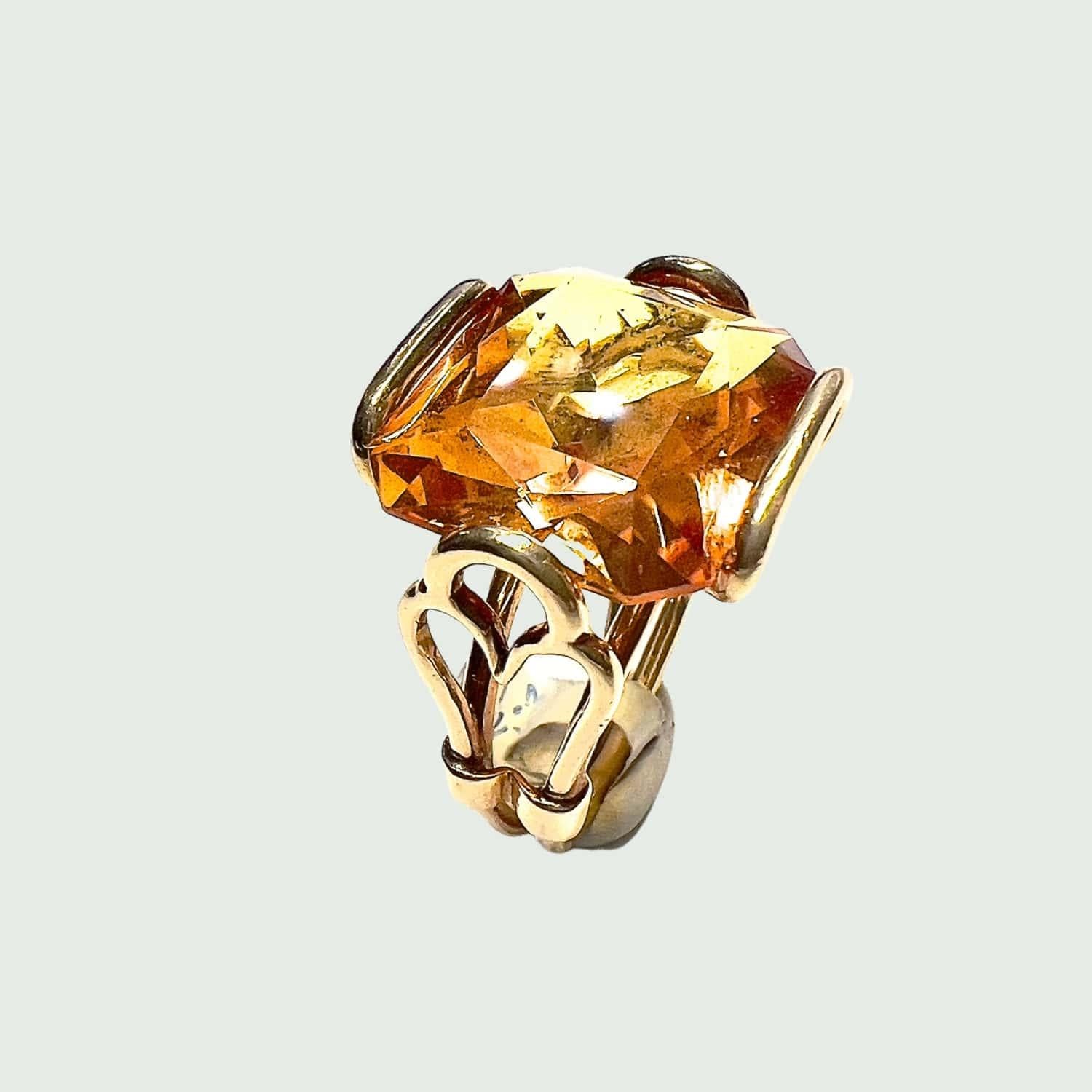 Emerald Cut Modern Citrine Spinel Yellow Gold Ring For Sale