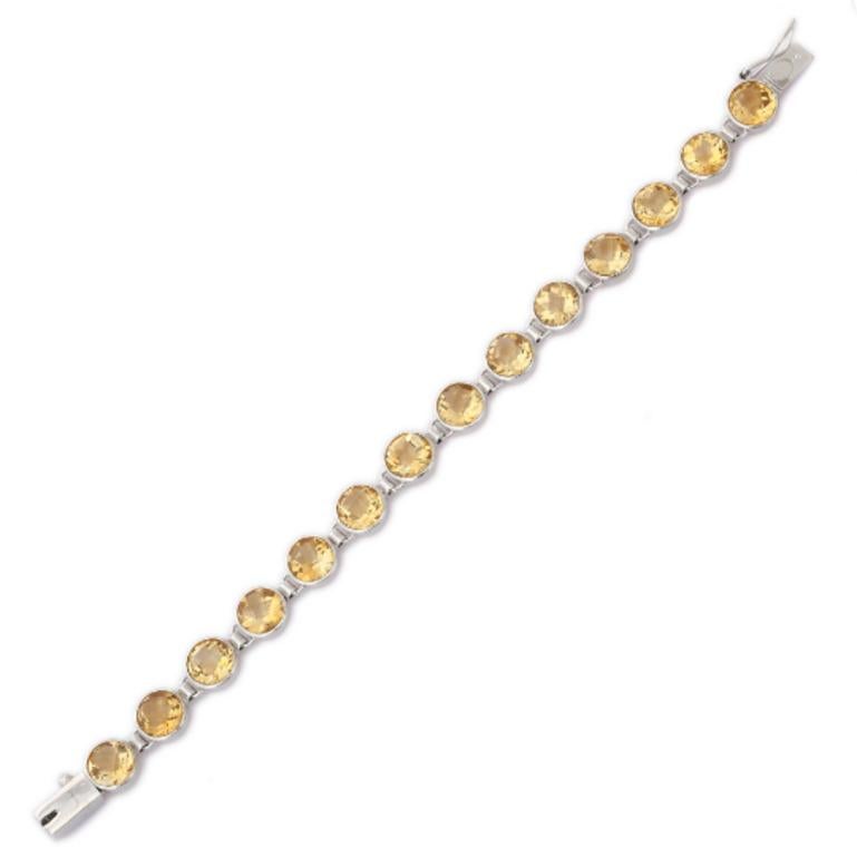 Modern Citrine Station Bracelet 925 Sterling Silver, Christmas Gift For Her  In New Condition For Sale In Houston, TX