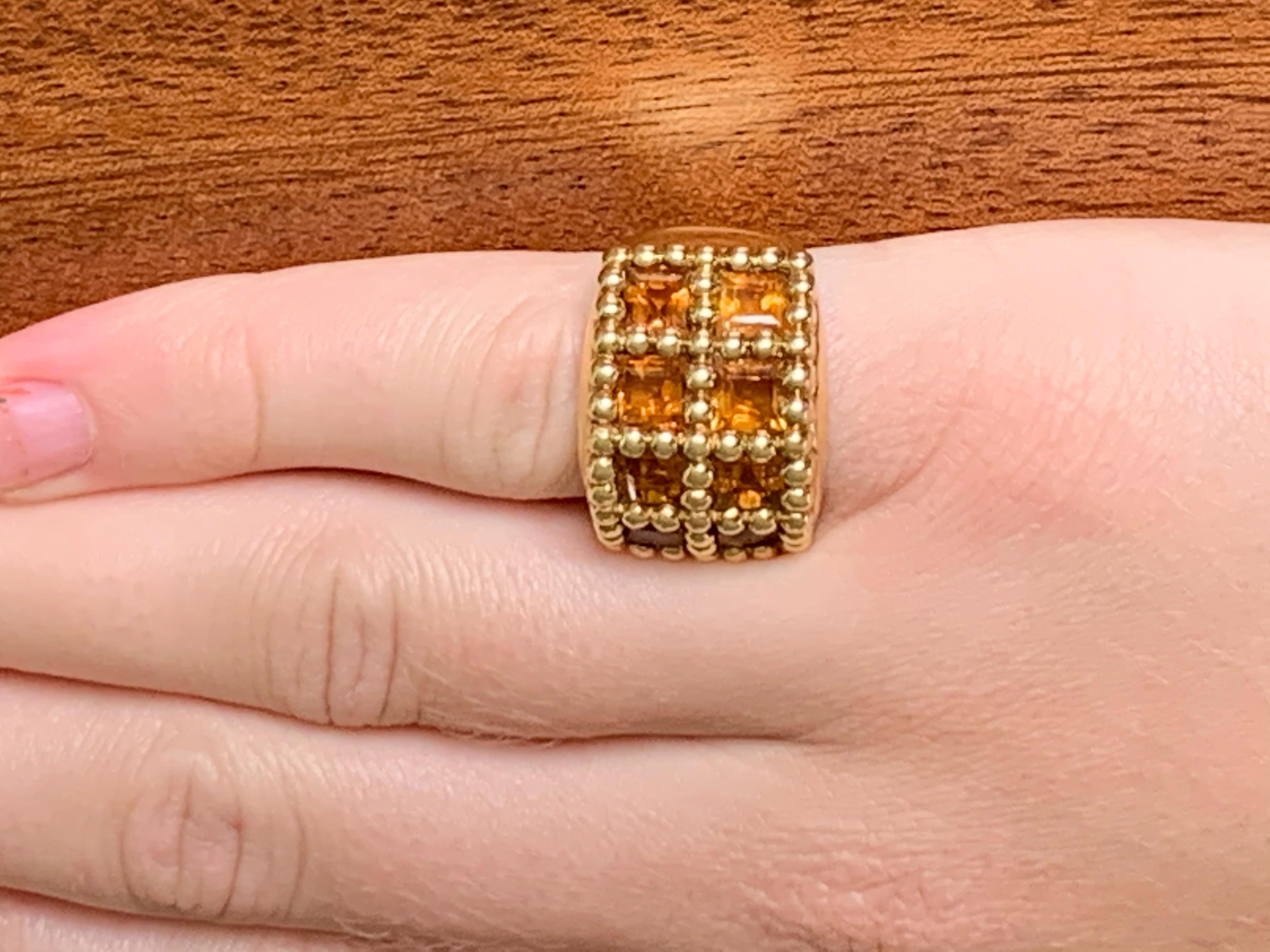 Square Cut Modern Citrine Wide Band Style 18 Karat Yellow Gold Ring