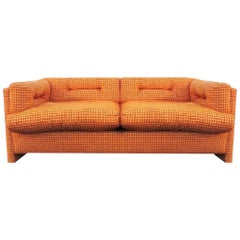 Modern Orange Grid Velvet Chenille Loveseat by John Mascheroni Swaim Orig. 1973