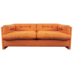 Modern Orange Grid Velvet Chenille Loveseat by John Mascheroni Swaim Orig. 1973 