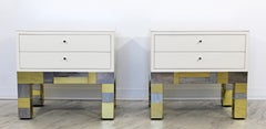 Modern Cityscape Set Brass Chrome Nightstands Headboard Signed Paul Evans 1970s