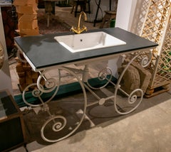 Modern Clasical Spanish Sink Water Basin W/ Marble Top & Iron Base