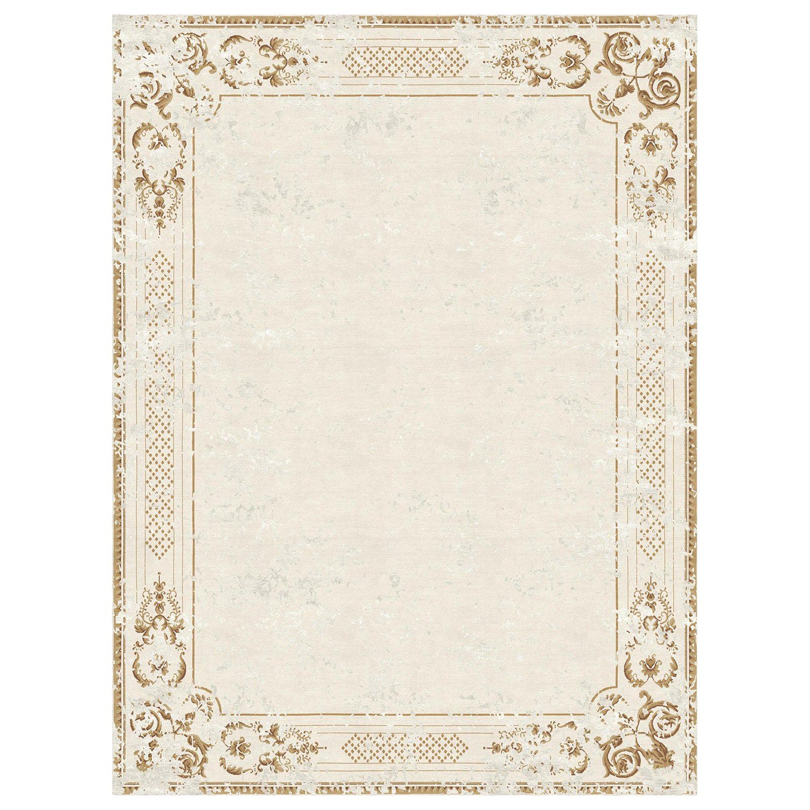 Modern Classic Beige Rug Floral Pattern, Ornate Stucco Antique White, Large For Sale