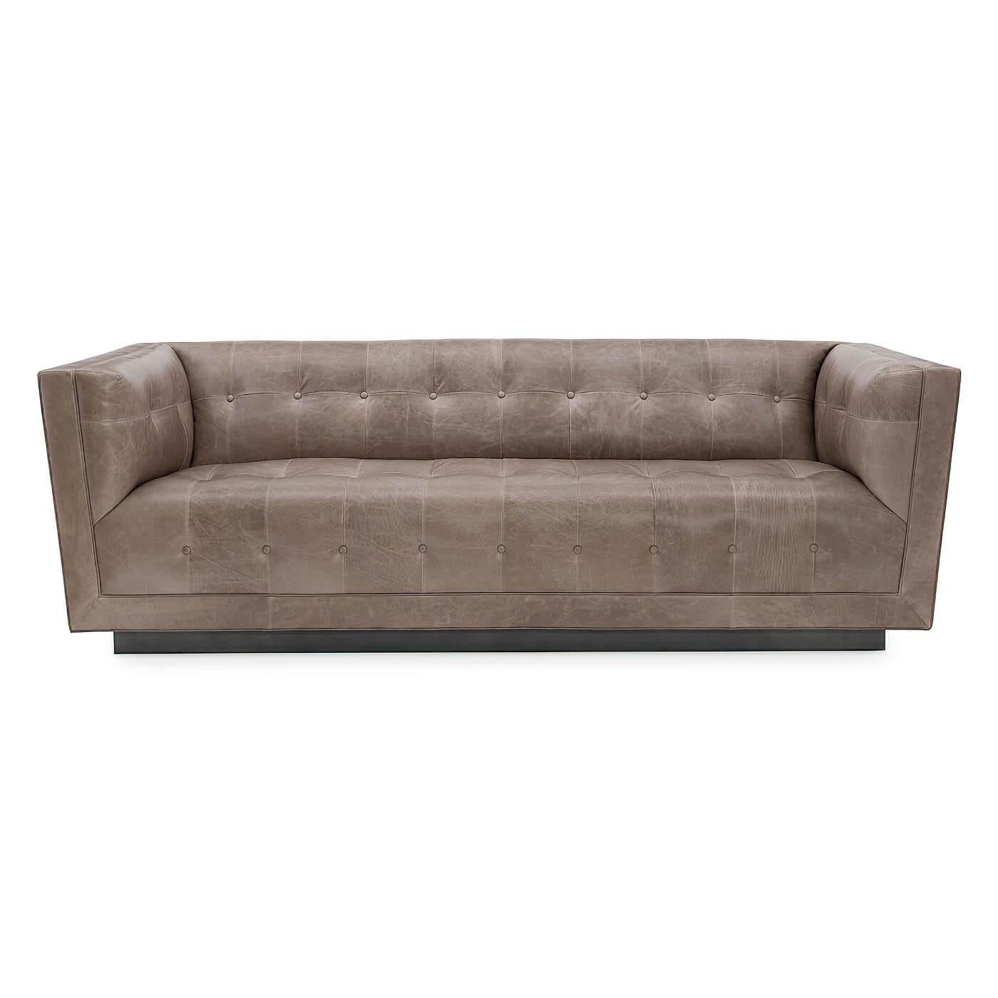 Modern Classic Beveled Leather Sofa In New Condition For Sale In Westwood, NJ
