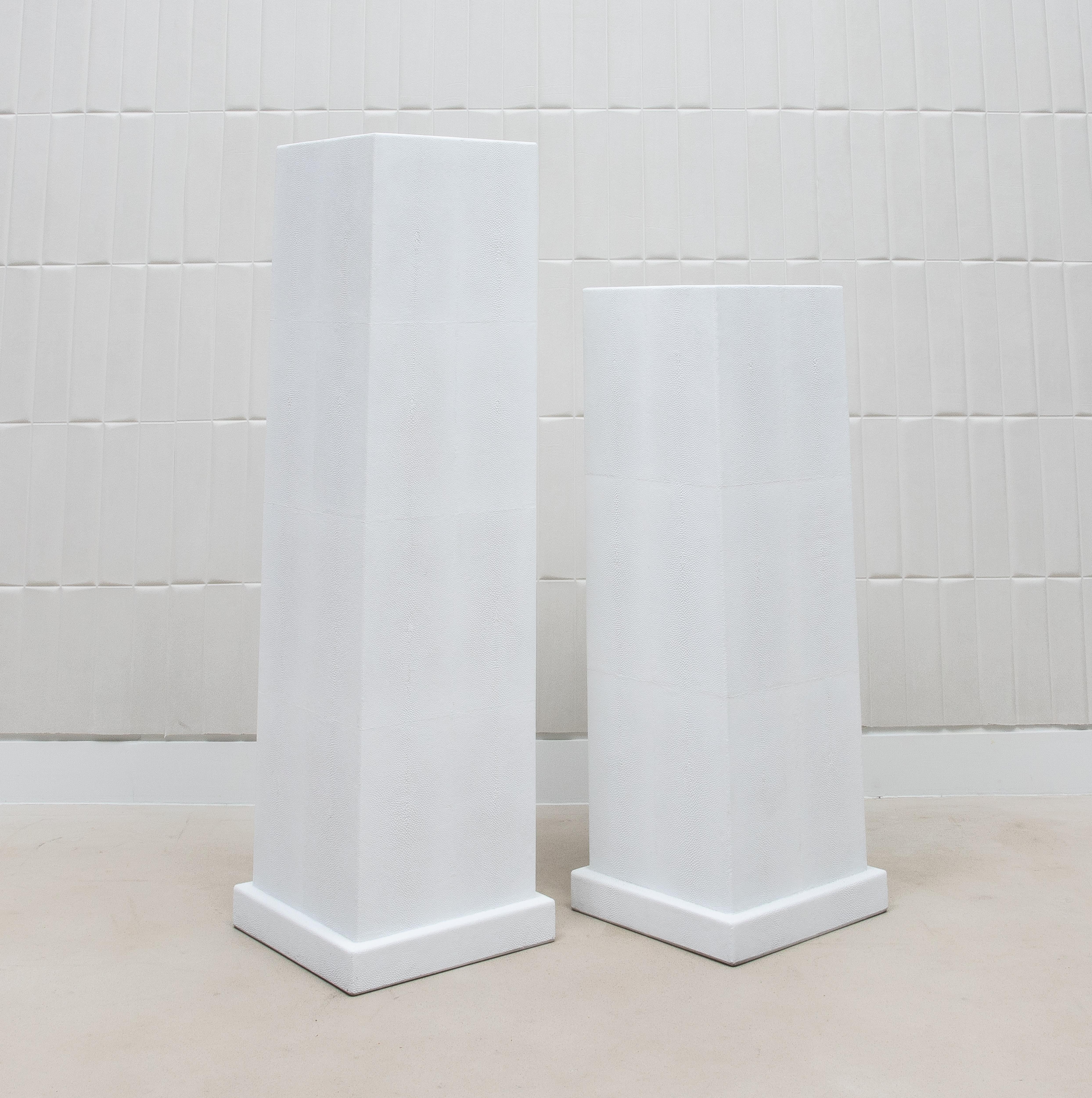 Contemporary Modern Classic Column Large in White Shagreen by R&Y Augousti For Sale