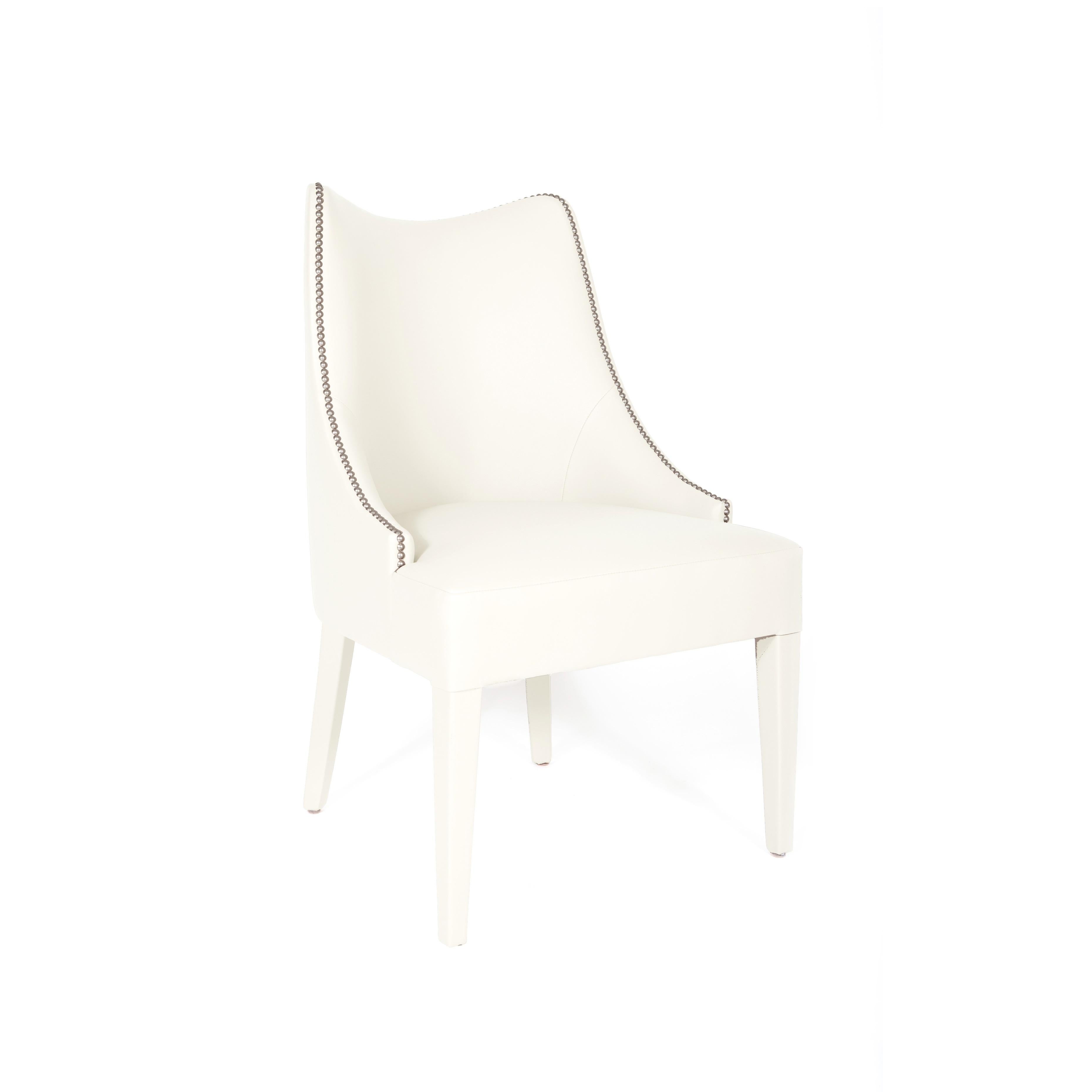 Portuguese Modern Classic Dining Chairs with Nail Trim Detailing By Munna Design For Sale