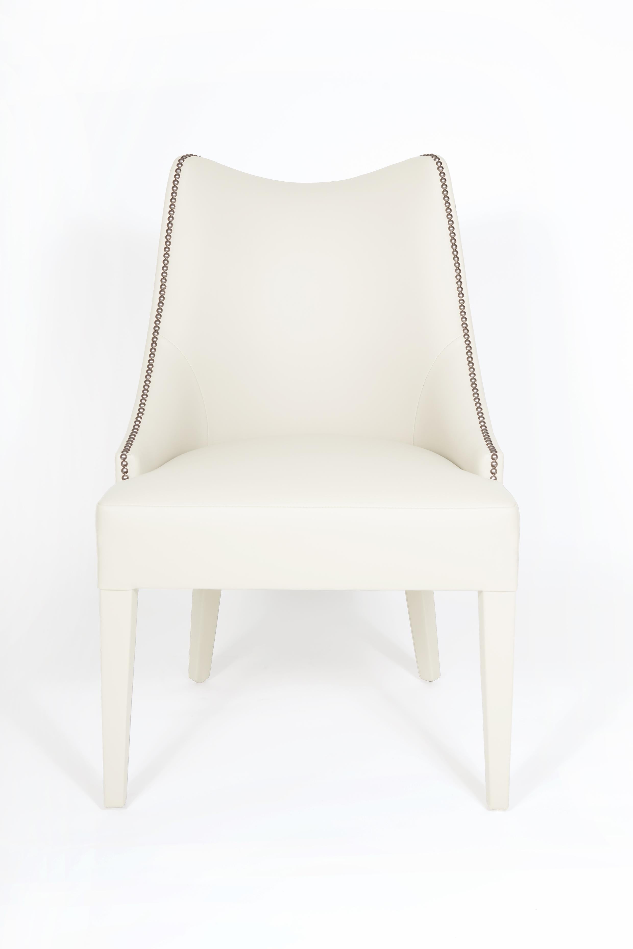 Contemporary Modern Classic Dining Chairs with Nail Trim Detailing By Munna Design For Sale