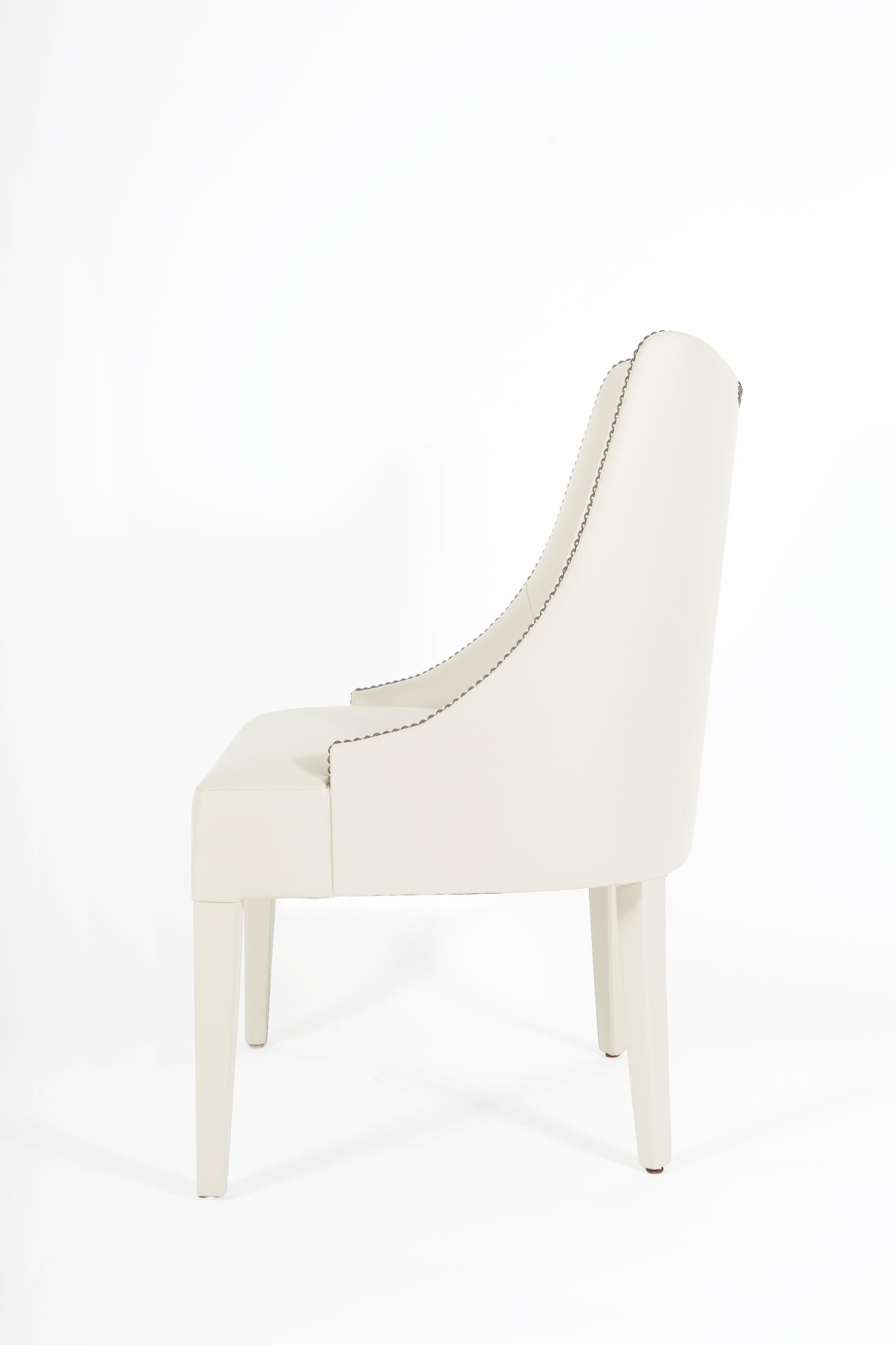 Velvet Modern Classic Dining Chairs with Nail Trim Detailing By Munna Design For Sale