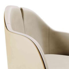 Modern Classic Dining Room Chair in Leather & Polished Golden Brass Details