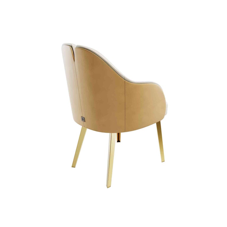 Modern Classic Dining Room Chair in Leather & Polished Golden Brass Details In New Condition For Sale In Porto, PT