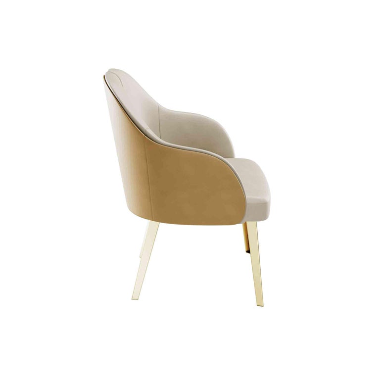 Contemporary Modern Classic Dining Room Chair in Leather & Polished Golden Brass Details For Sale