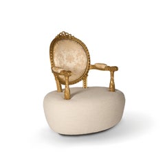Modern Classic Elizabeth I Armchair in Carved Wood and Patinated Fine Gold Leaf