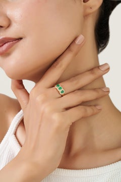 Modern Classic Emerald Diamond Three Stone Ring in 14K Yellow Gold Fine Jewelry