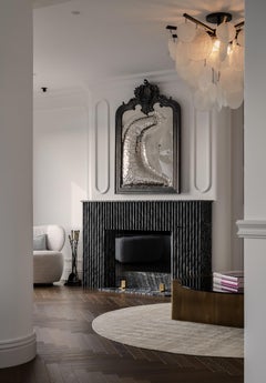 Modern Classic Imaginarium Wall Mirror in Black Carved Wood and Polished Inox