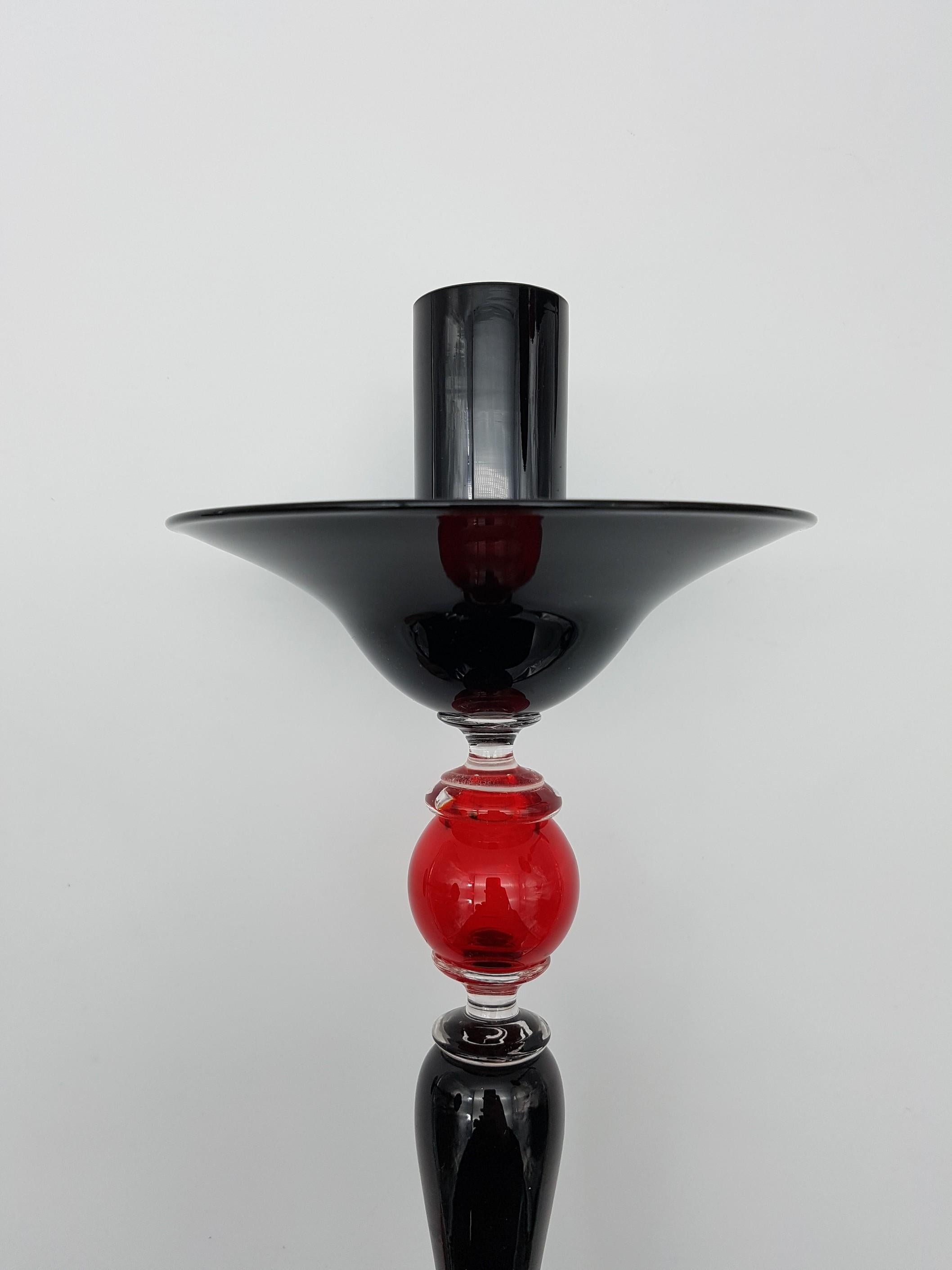 Modern Classic Murano Glass Candlesticks, Black and Red Color by Cenedese, 2007 For Sale 6