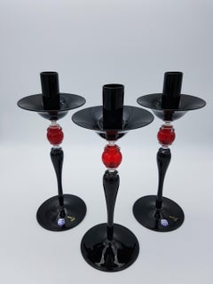 Modern Classic Murano Glass Candlesticks, Black and Red Color by Cenedese, 2007