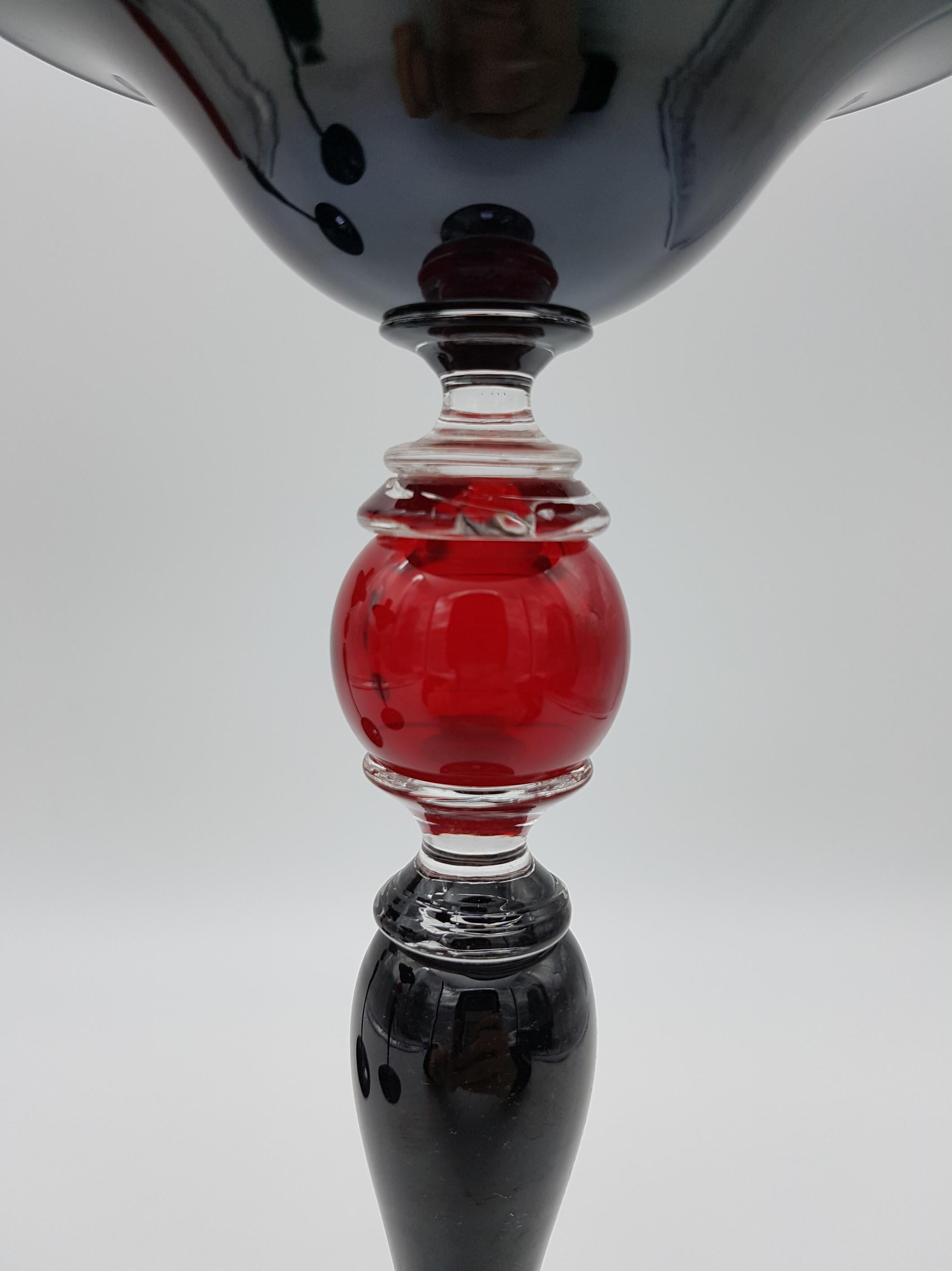 Contemporary Modern Classic Murano Glass Candlesticks, Black and Red Color by Cenedese, 2007 For Sale