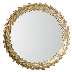 Modern Classic Round Mirror Brass with Mother-of-Pearl Triangles, in Stock