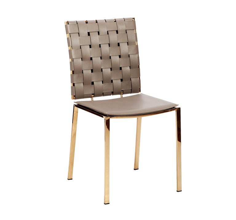 Set of 6, Modern Woven Leather Dining Chairs in Taupe with ...