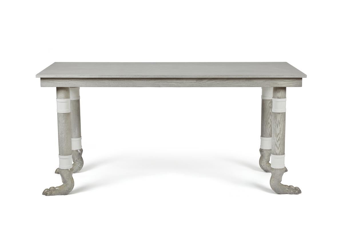 American Modern Classical Lupa Console Hand Carved Oak Paw Feet by Martin and Brockett For Sale
