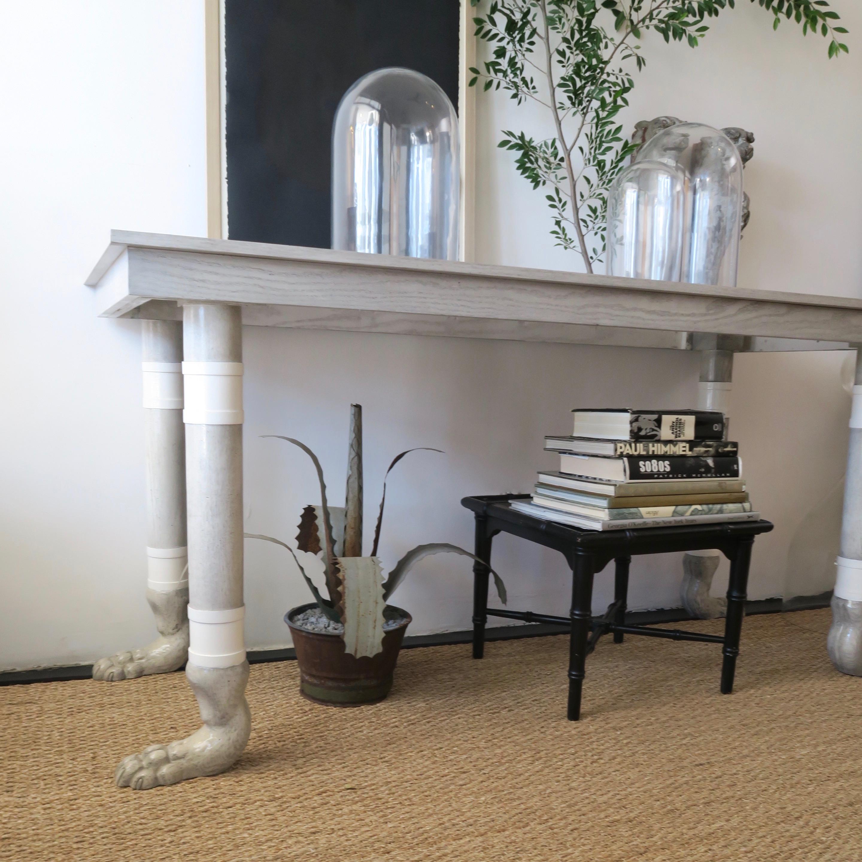 Modern Classical Lupa Console Hand Carved Oak Paw Feet by Martin and Brockett For Sale 1