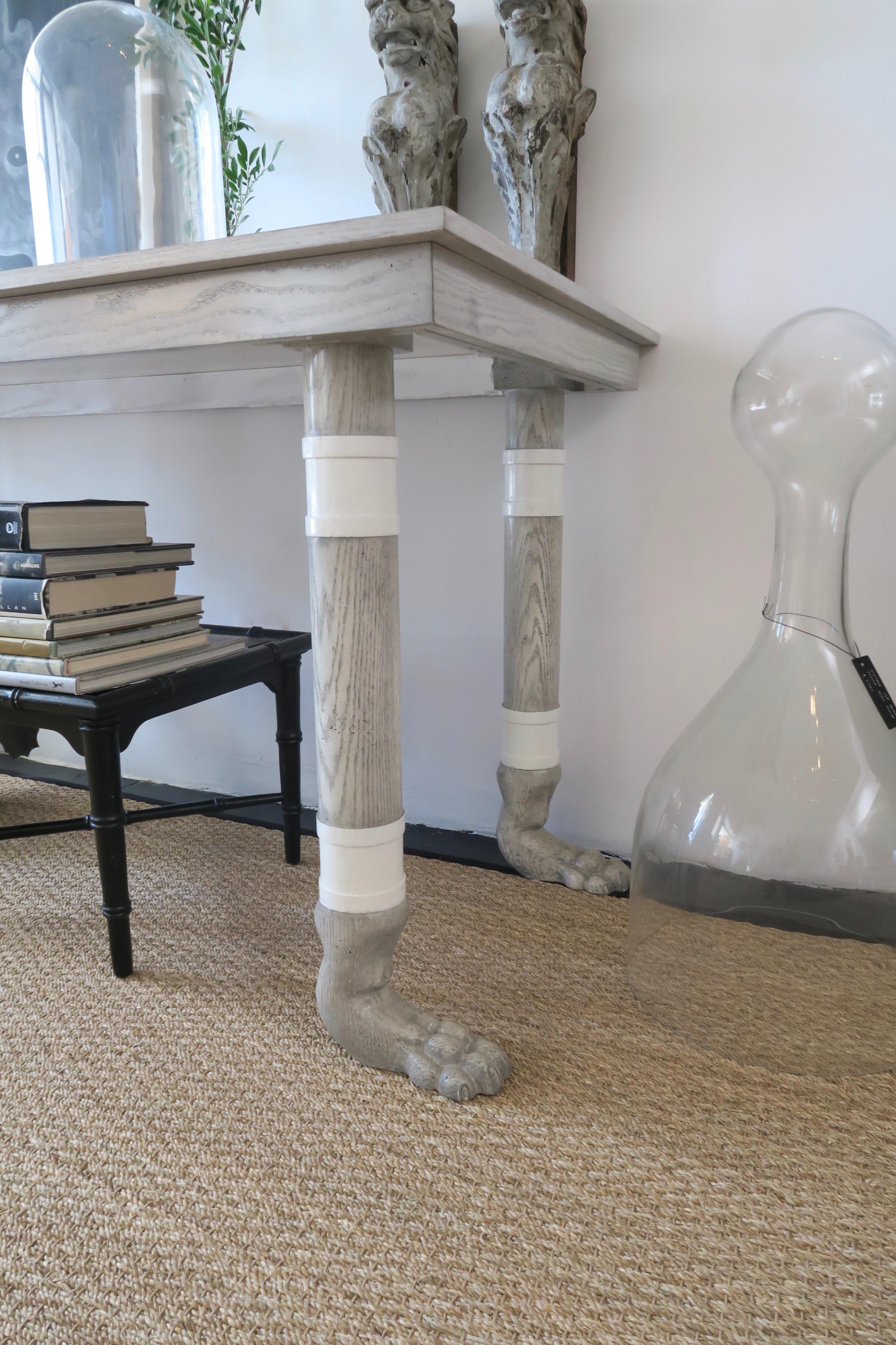 Contemporary Modern Classical Lupa Console Hand Carved Oak Paw Feet by Martin and Brockett For Sale