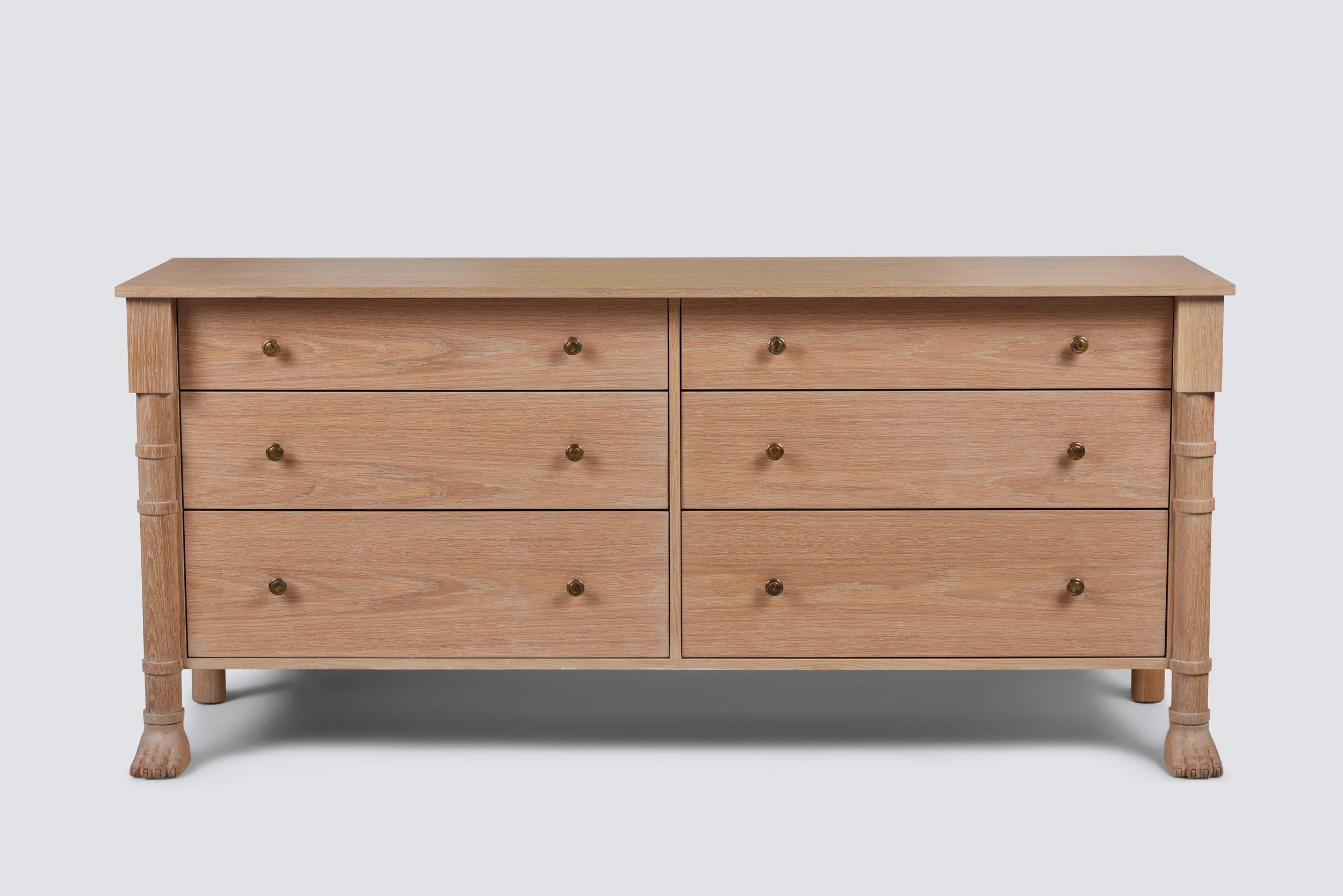 Lupa Modern Classical Dresser with Carved Oak Paw Feet in Light Fumed Oak Finish In New Condition For Sale In Los Angeles, CA