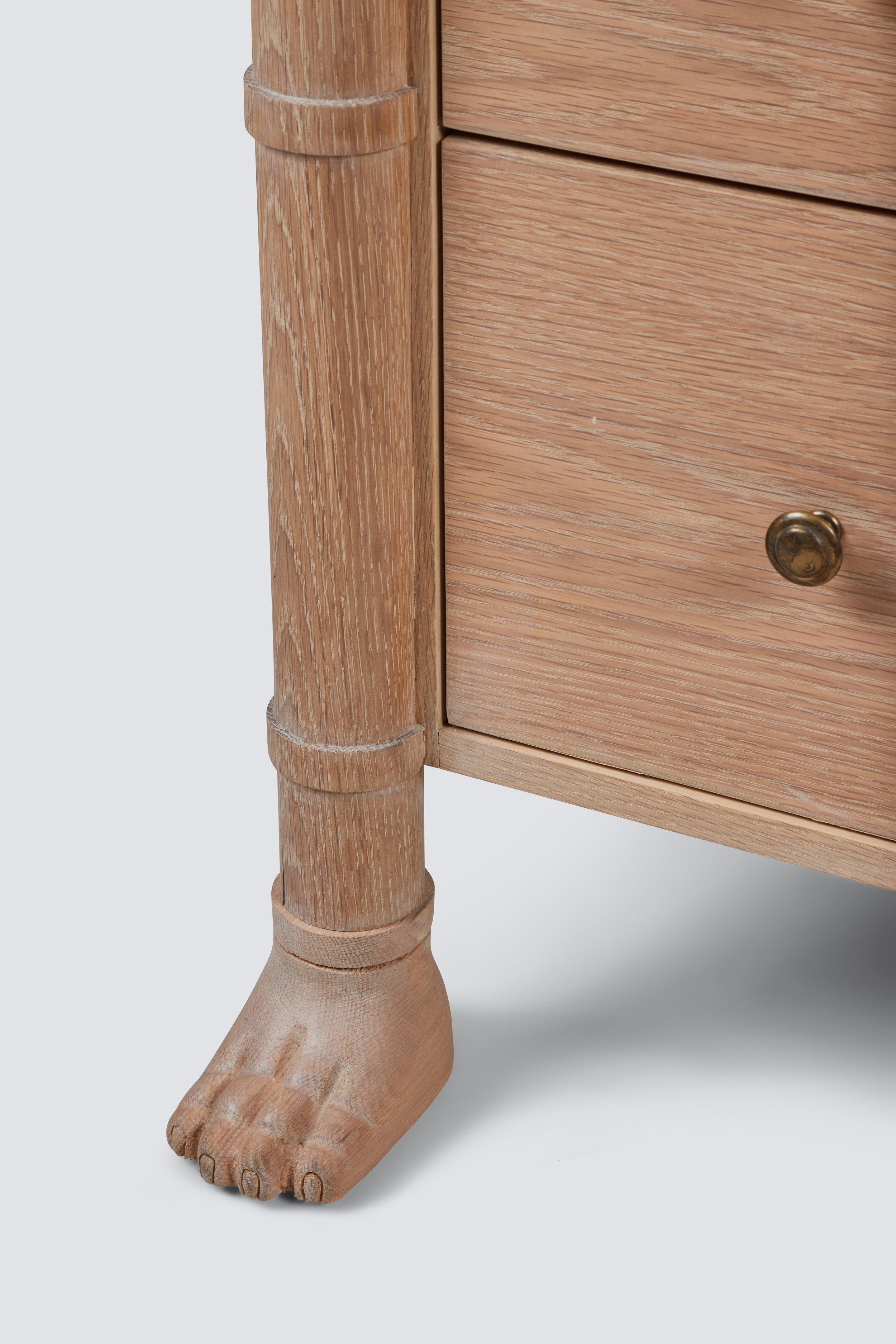Brass Lupa Modern Classical Dresser with Carved Oak Paw Feet in Light Fumed Oak Finish For Sale