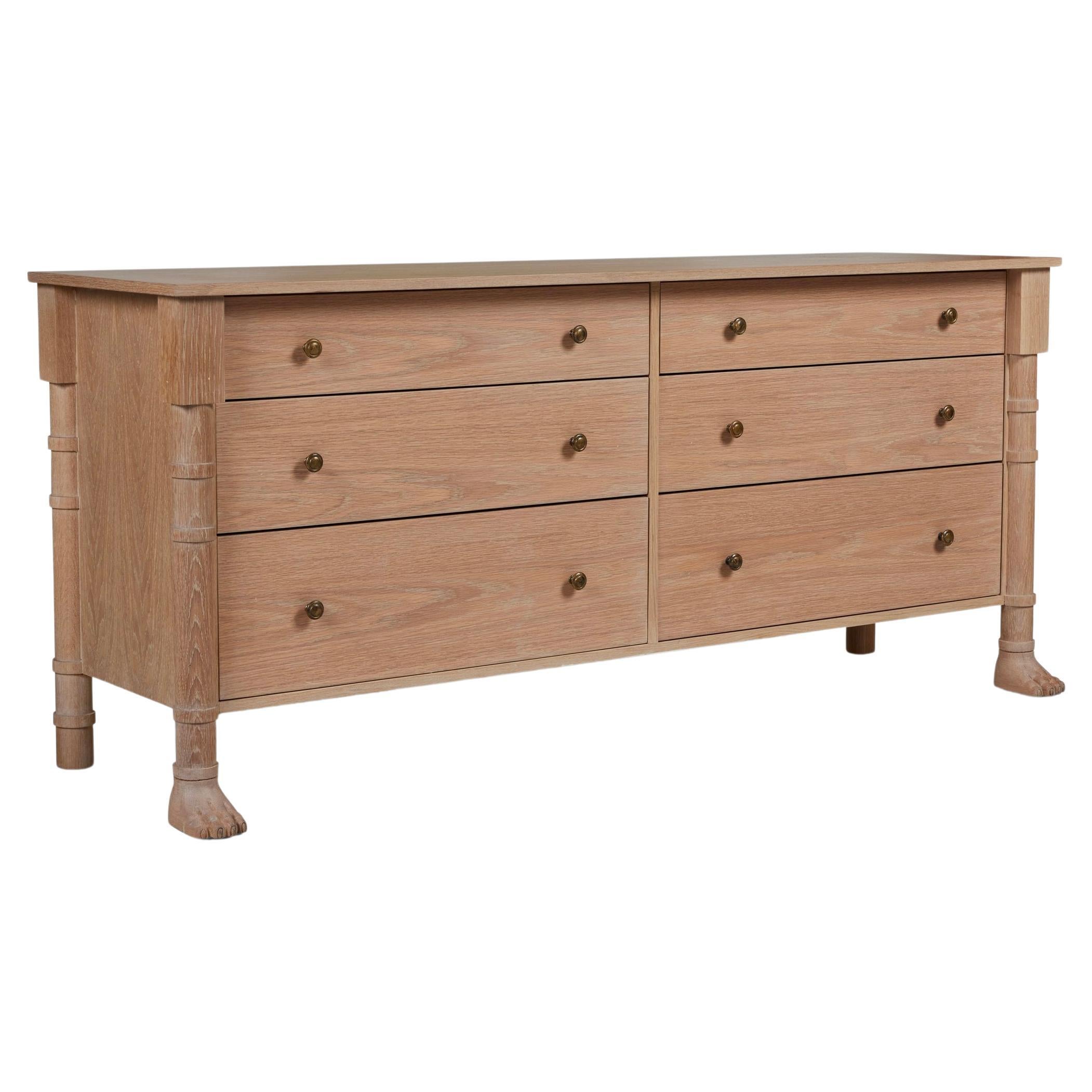 Lupa Modern Classical Dresser with Carved Oak Paw Feet in Light Fumed Oak Finish For Sale