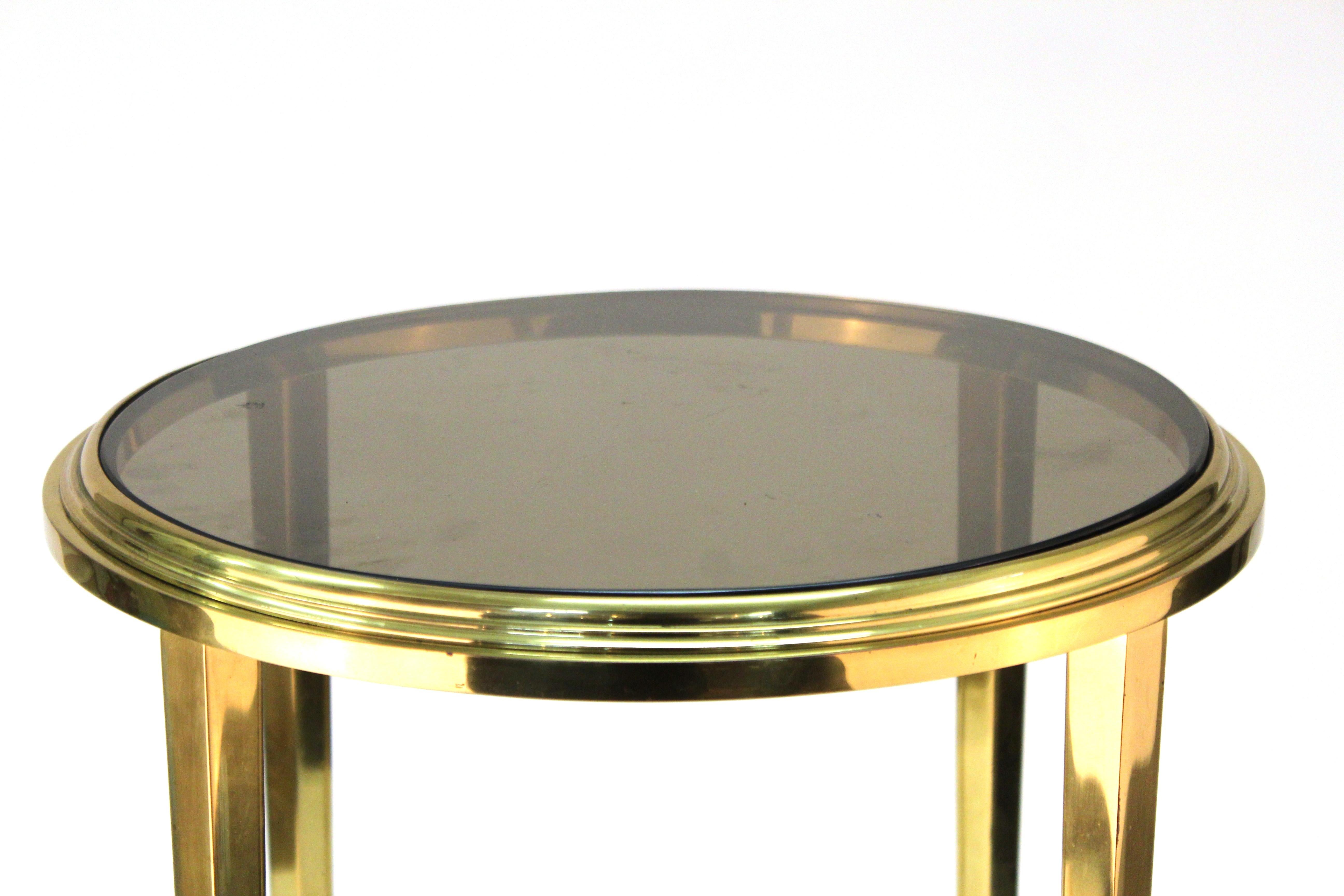 Modern Classical Style Round Side Table with Smoked Glass Top In Good Condition In New York, NY
