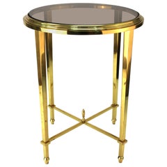 Modern Classical Style Round Side Table with Smoked Glass Top