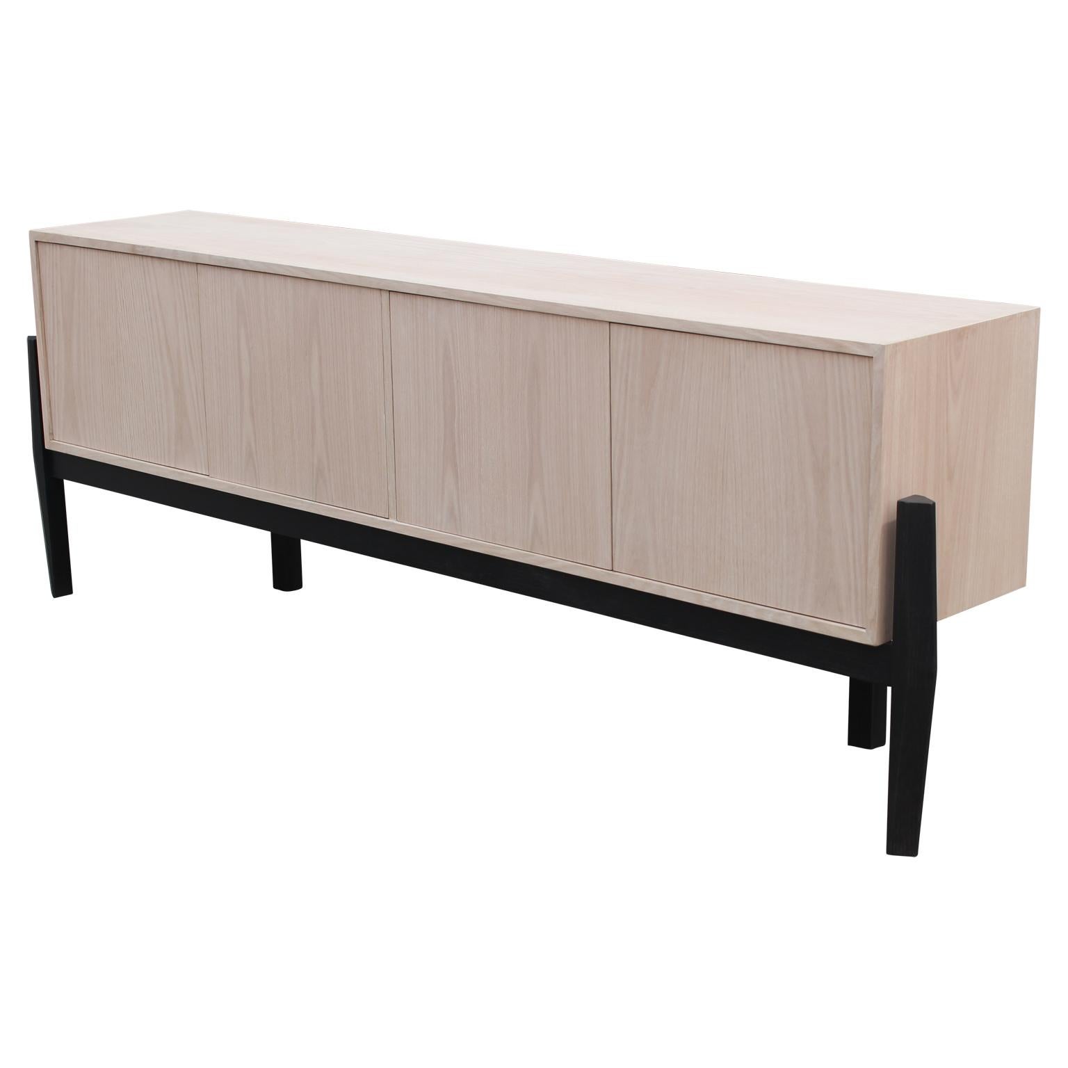 American Modern Clean Lined Black and Natural Finish Two-Tone Sideboard or Credenza
