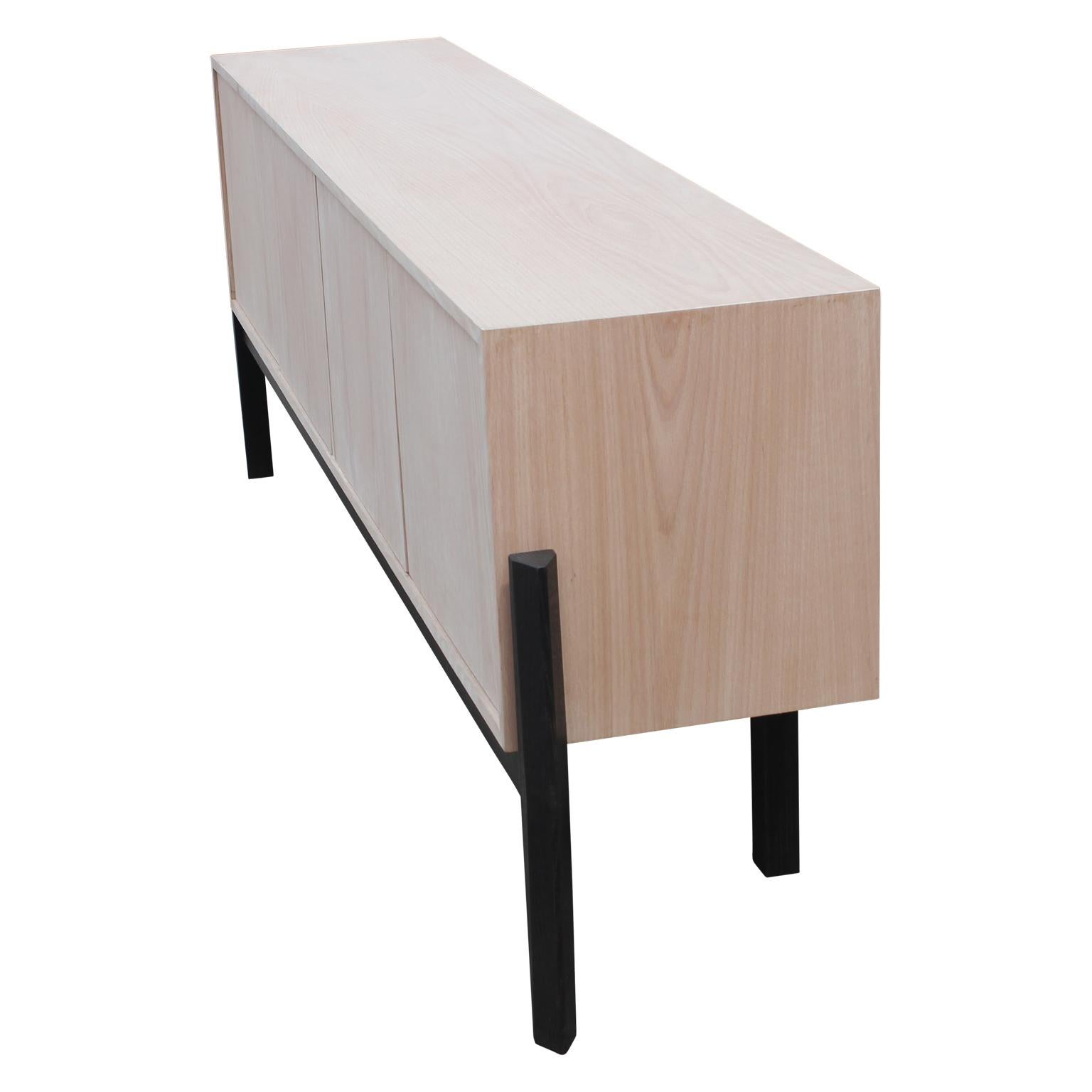 Modern Clean Lined Black and Natural Finish Two-Tone Sideboard or Credenza In New Condition In Houston, TX