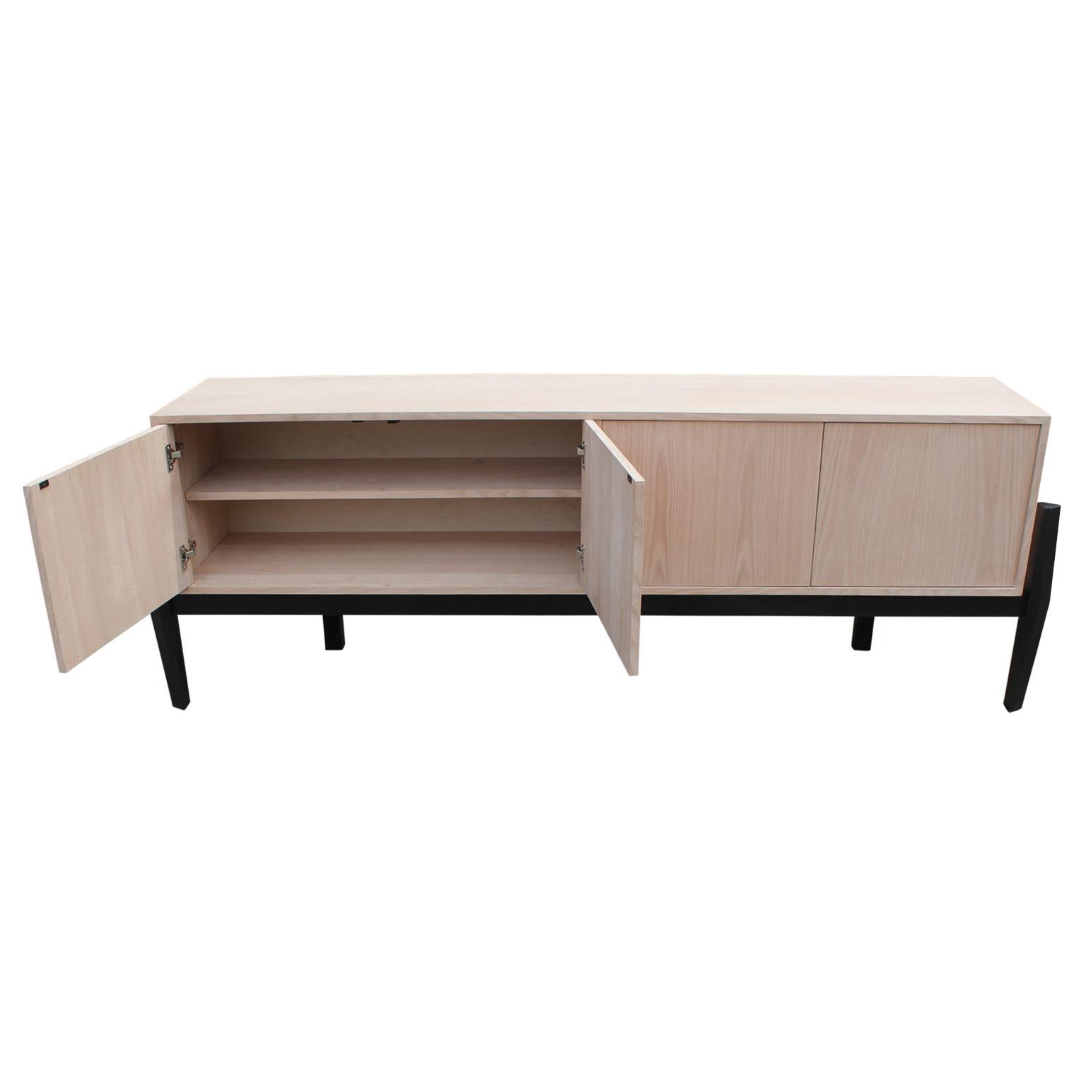 Contemporary Modern Clean Lined Black and Natural Finish Two-Tone Sideboard or Credenza