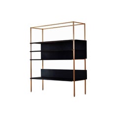Modern Clean Lined Copper and Black Powder Coated Steel Metal Shelf Library