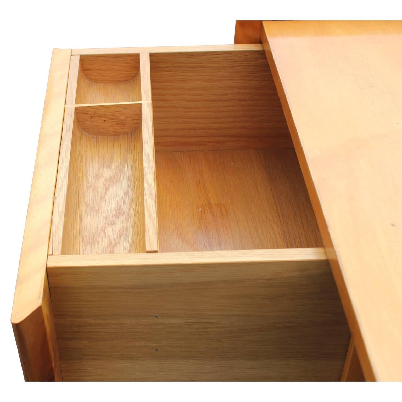 Modern Clean Lined Jens Risom Six Drawer Two Paneled Maple Wood Desk 1