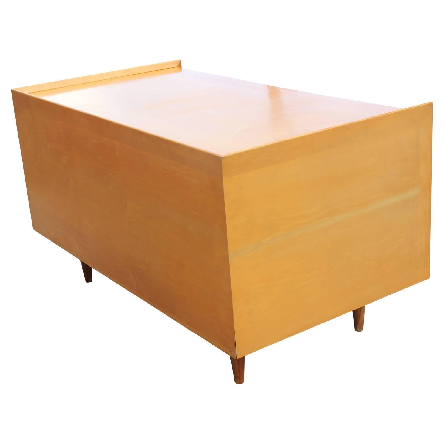 Modern Clean Lined Jens Risom Six Drawer Two Paneled Maple Wood Desk 2