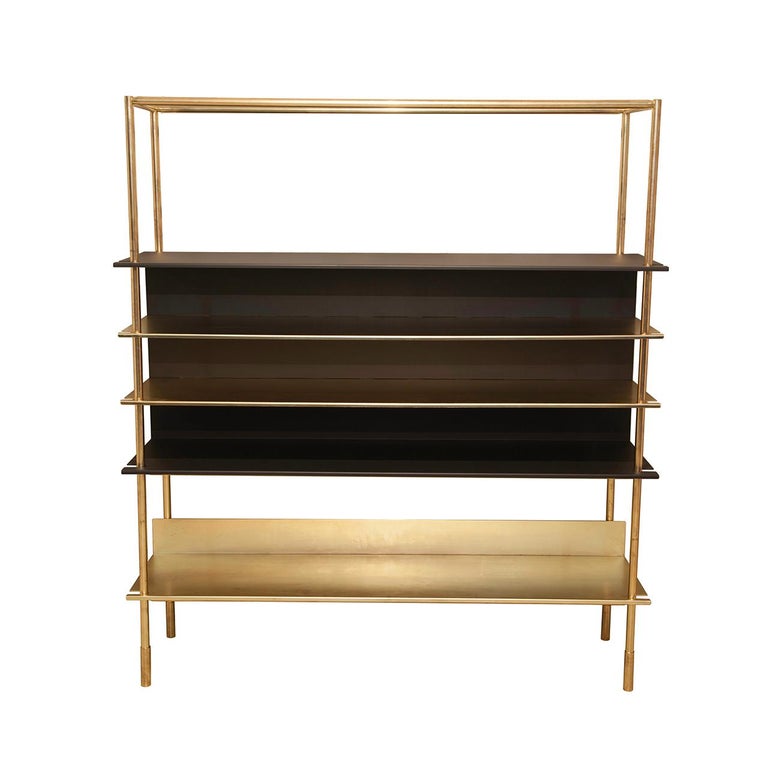 Modern Clean Lined Polished Brass And Powder Coated Steel Metal Modern Clean Lined Polished Brass And Powder Coated Steel Metal Shelf Library For
