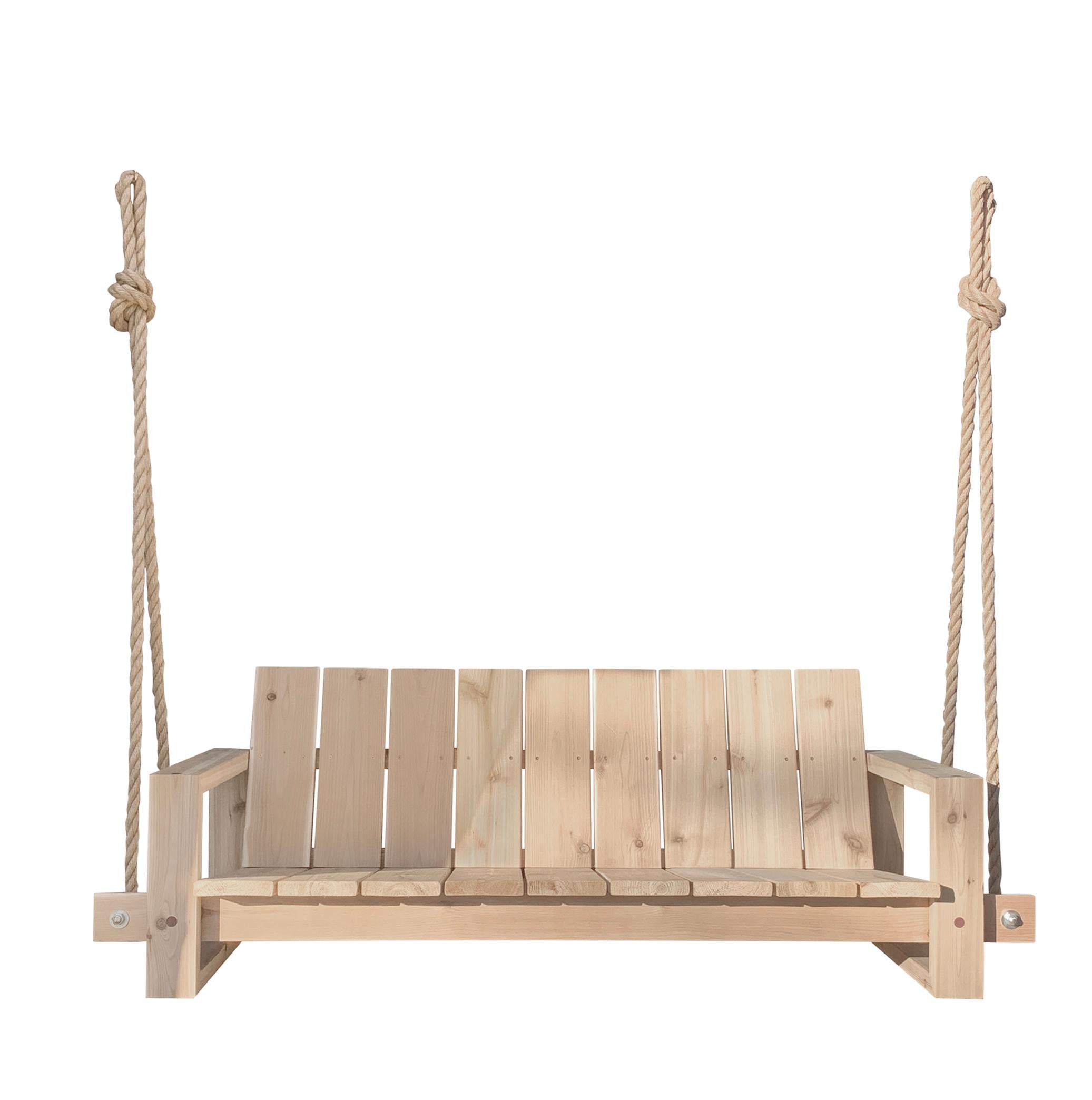 Hand made solid cedar porch swing. Unique design inspired by clean lines of organic Scandinavian Modernism.