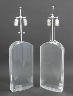 Pair of Modern Clear Acrylic and Chrome Table Lamps