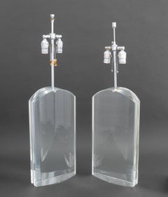 Pair of Modern Clear Acrylic and Chrome Table Lamps